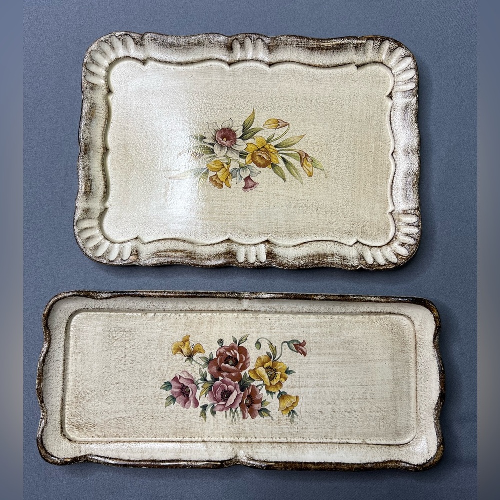 Vintage Florentine Trays Set of 2 Proto Firenze Italy Hand Painted